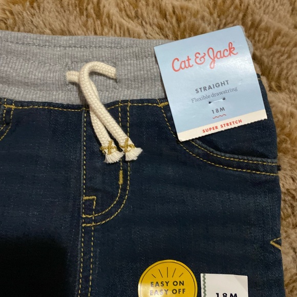NWT Cat and Jack blue straight leg super stretch jeans with flexible drawstring - Picture 5 of 5